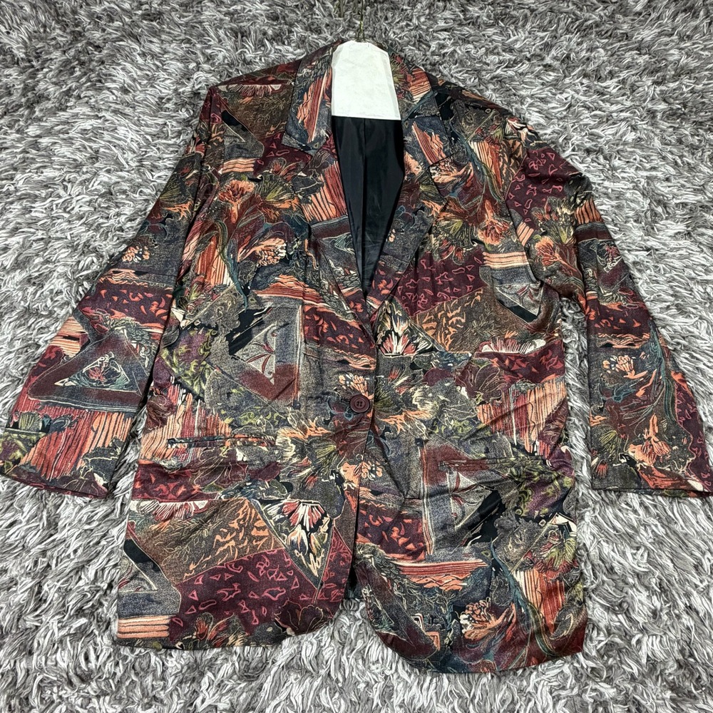 Kenneth Mitchell Vintage 90s Abstract Art Deco Rayon Blazer Jacket 12M